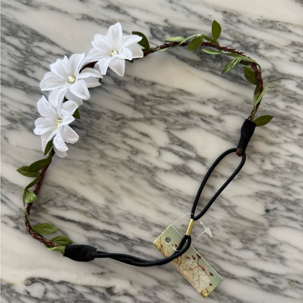 NEW Floral Crown/headband with Green Leaves and white flowers